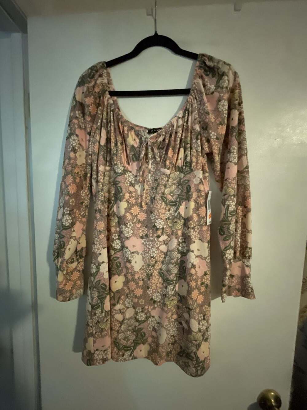 As U Wish Floral Long Sleeve Knot Front Mini Dress
